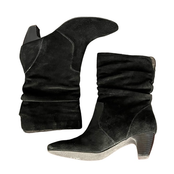 Easy Spirit Black Genuine Suede Leather Stacked Heel Slouchy Boots Sz 8.5 Wide - Picture 6 of 16